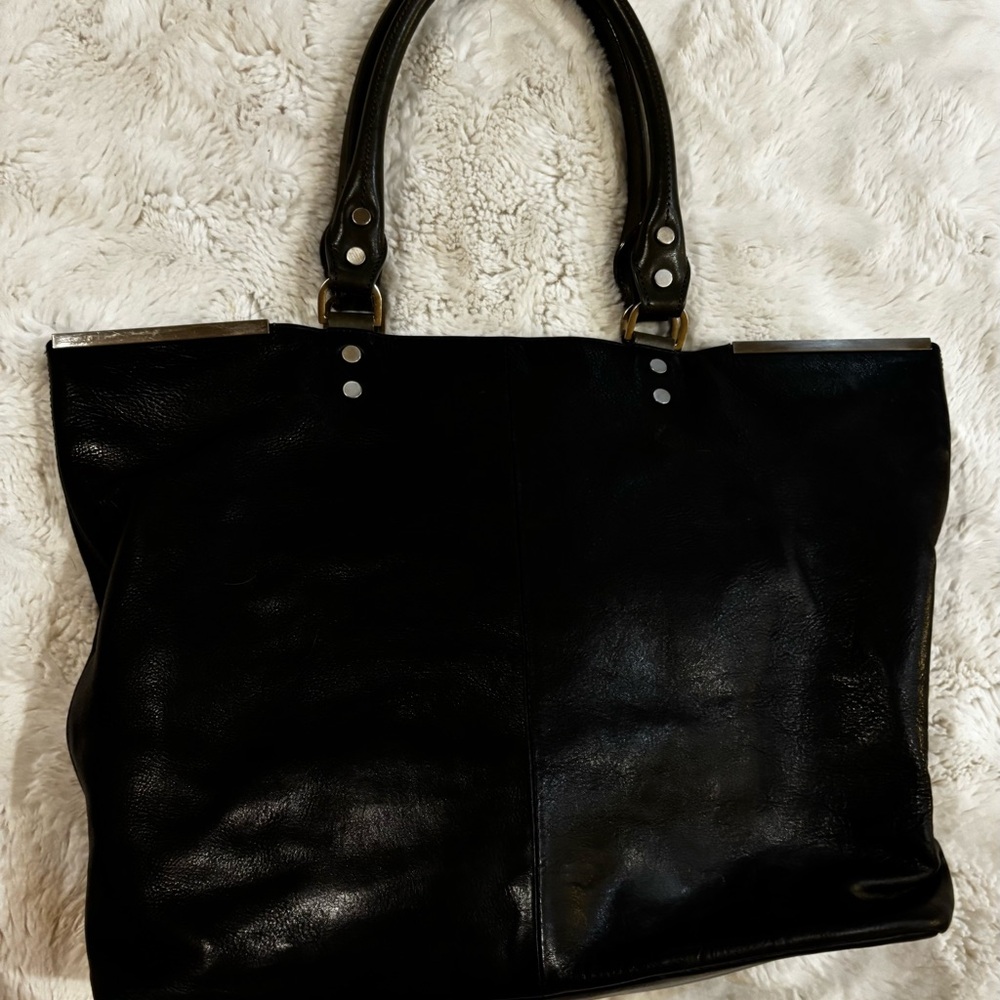 Cole Black Leather Large Tote Work Bag Laptop Carryall Minimalist